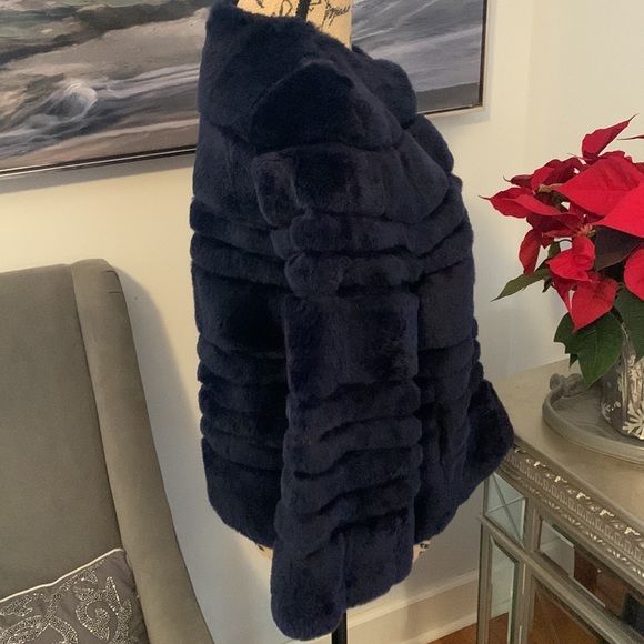 BELLE FARE Designer genuine Rex Rabbit Fur blue jacket coat M 8 $695 Rare - Picture 3 of 14